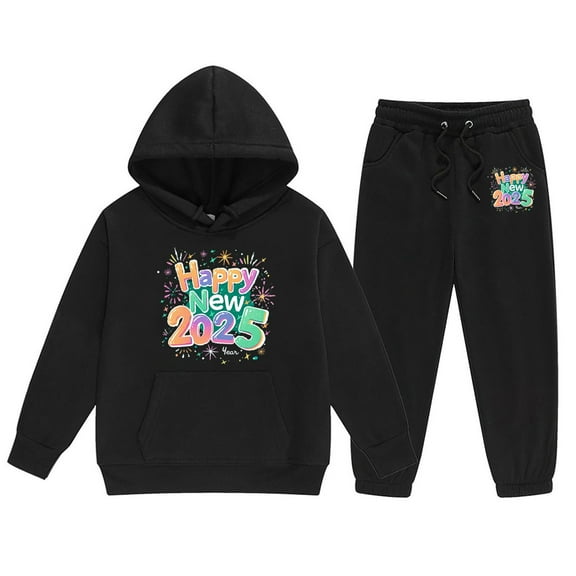 lnmuld Winter Outfits 2 Piece 2025 Year Print Girls Long Sleeve Letter Graphic Hooded Sweater and Pants Outfit Set for Big Kids Solid Color Size:2-3 Years