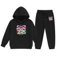 thumbnail image 1 of lnmuld Winter Outfits 2 Piece 2025 Year Print Girls Long Sleeve Letter Graphic Hooded Sweater and Pants Outfit Set for Big Kids Solid Color Size:2-3 Years, 1 of 4