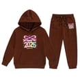 thumbnail image 1 of lnmuld Winter Outfits 2 Piece 2025 Year Print Girls Long Sleeve Letter Graphic Hooded Sweater and Pants Outfit Set for Big Kids Solid Color Size:8-9 Years, 1 of 4