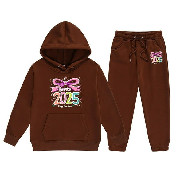 lnmuld Winter Outfits 2 Piece 2025 Year Print Girls Long Sleeve Letter Graphic Hooded Sweater and Pants Outfit Set for Big Kids Solid Color Size:8-9 Years