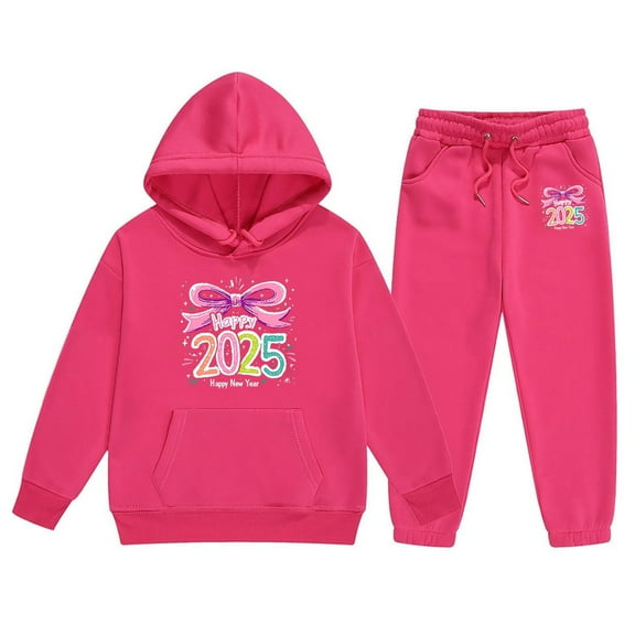 lnmuld Winter Outfits 2 Piece 2025 Year Print Girls Long Sleeve Letter Graphic Hooded Sweater and Pants Outfit Set for Big Kids Solid Color Size:8-9 Years