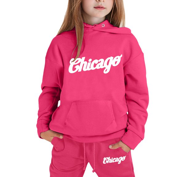 lnmuld Winter Outfits 2 Piece Children CuHK Long Sleeve City Place Name Hoodie and Pants Casual Outfit Set for Girls Solid Color Size:3-4 Years