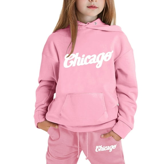 lnmuld Winter Outfits 2 Piece Children CuHK Long Sleeve City Place Name Hoodie and Pants Casual Outfit Set for Girls Solid Color Size:3-4 Years