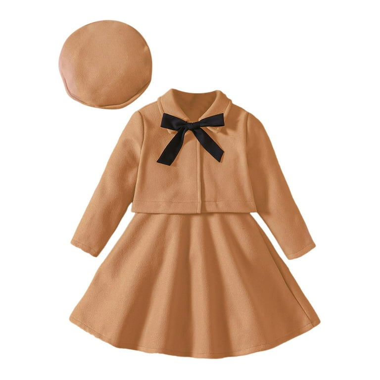 navy blue dress for baby girl lnmuld Winter Outfits 2 Piece Elegant Floral Girl Dress Set with Cape and  Hat for and Casual Winter Wear Solid Color Size:L