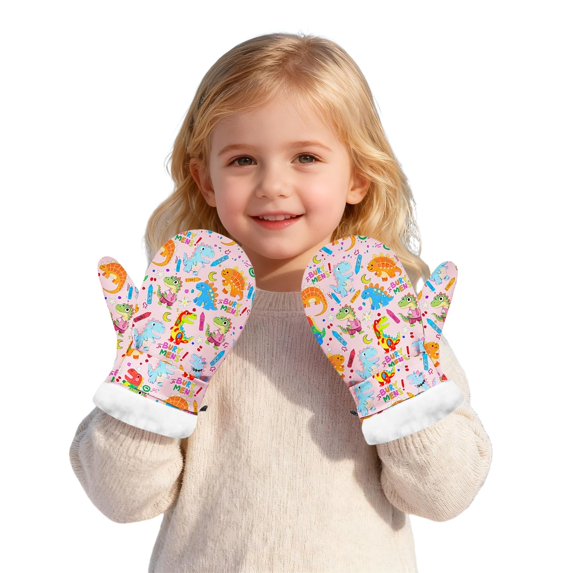 lnmuld Winter Thermal Insulated Dinosaur Print Mittens for Kids Outdoor Skiing and Cold Weather Activities Size:2-3 Years