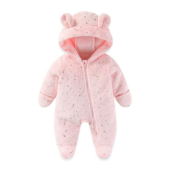lnmuld Winter Thermal Snowsuit for Baby Girls Insulated Hooded Jumpsuit Outdoor Warm Padded Romper Wear Size:3-6 Months