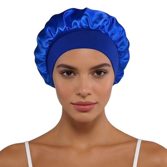 lnmuld Women Solid Satin Bonnet Wide Elastic Band Sleep Cap Anti Frizz Hair Bonnet for Curly Natural Hair Overnight Hair Protection Size:One Size