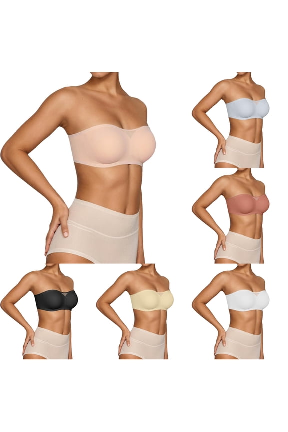 lnmuld Women Strapless Seamless Mesh Cutout Bandeau Bra Anti-Slip Wide Band Solid Backless Wedding Invisible Support Bra L,Light Pink