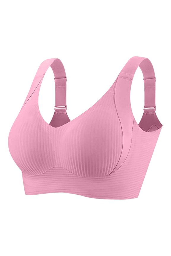 lnmuld Women Wireless Ribbed V Neck Tank Bra Wide U Shoulder Strap Solid Removable Pad Lounge Sleep Comfort Bra XL,Pink