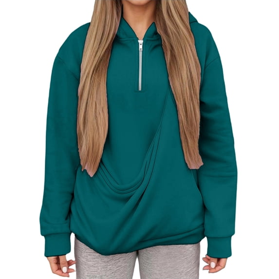 lnmuld Women's Cat Dog Pouch Hoodie Oversized Quarter Zip Pet Carrier Pullover Sweatshirt with Kangaroo Pocket Hooded Long Sleeve Size:M