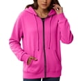 thumbnail image 1 of lnmuld Womens Zip Up Hoodies Women's Fashionable Casual Pocket Zipper Long Sleeved Hooded Solid Color Sweatshirt Size:2XL, 1 of 5