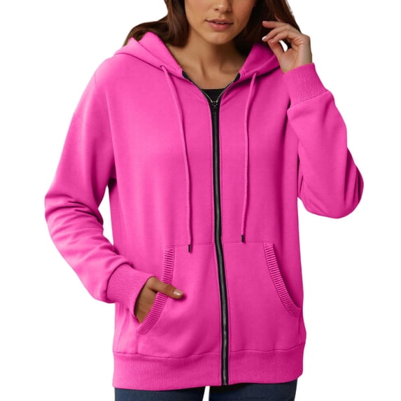 lnmuld Womens Zip Up Hoodies Women's Fashionable Casual Pocket Zipper Long Sleeved Hooded Solid Color Sweatshirt Size:M
