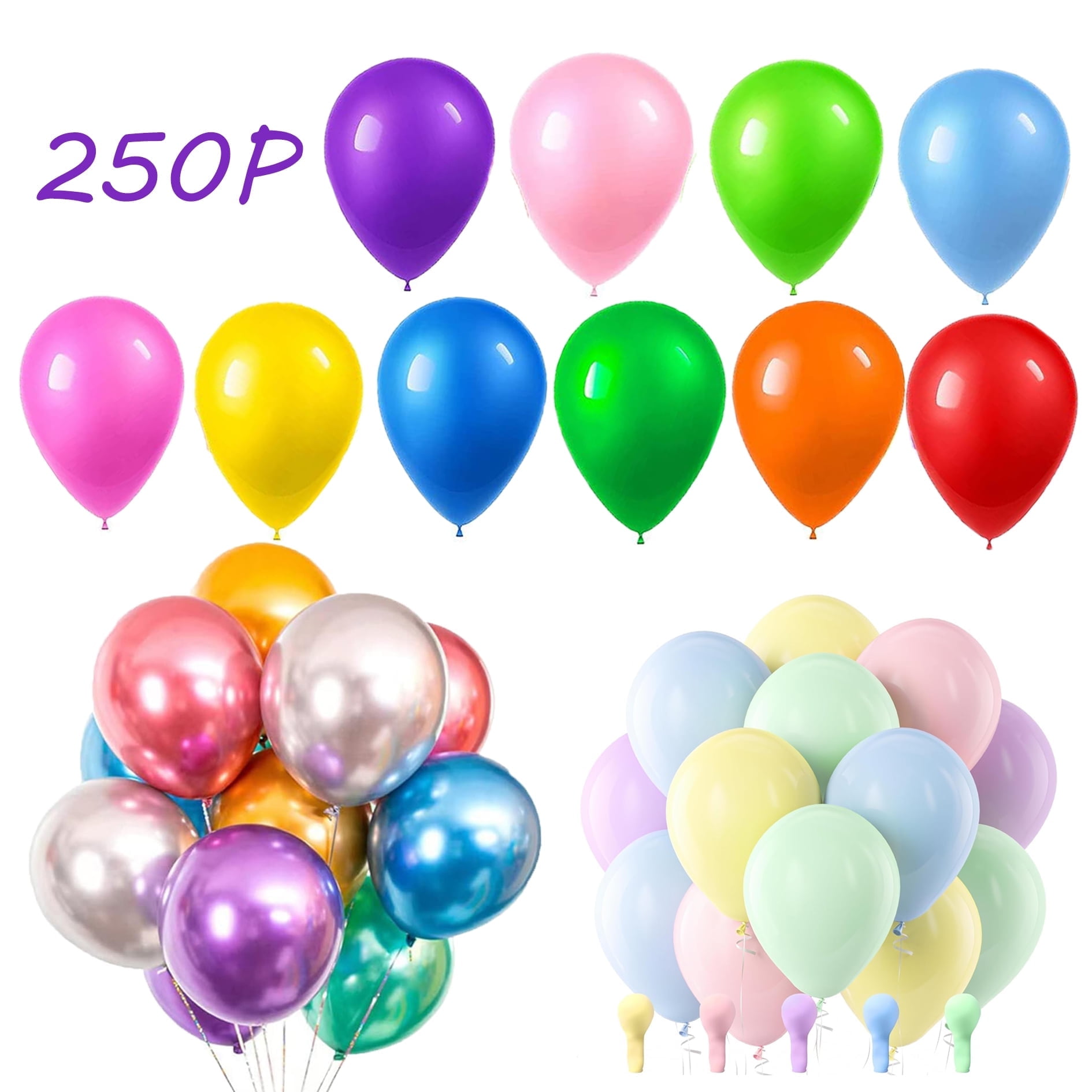 lobida Easy to Assemble Balloons, Latex Macaron Metallic, 12 inches, 250 Count