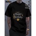thumbnail image 1 of local warehouse clearance Black Happy Birthday T-shirt with Gold Candle & Gift Design, Crew Neck, Short Sleeve, Stretch Fit, Knit Fabric, 180gsm - Versatile for Sports, Hiking & Outdoor Activities,, 1 of 2