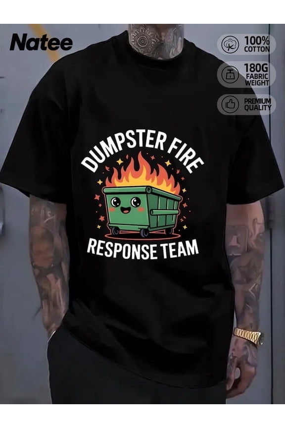 Dumpster Fire Response Team Funny Graphic Tee, Adult Humor Tee - Heavyweight 180gsm Cotton Shirt - Loose Fit Casual Everyday & Travel Shirt Perfect Gift for Data Nerds & R