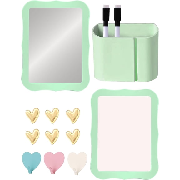 14PCS Magnetic Locker Accessories with Pen Holder, Locker Mirror, Whiteboard, Markers, Heart Magnets, Hooks, Back to School Locker Decorations Supplies-Green