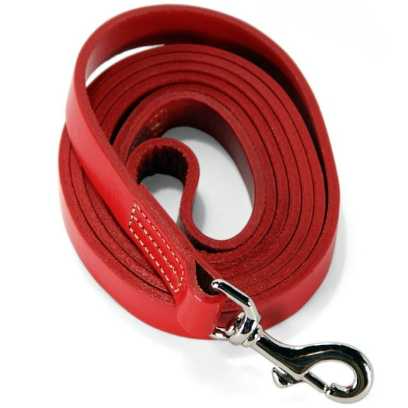 logical leather 6 foot dog leash - best for training - water resistant heavy full grain leather lead - red