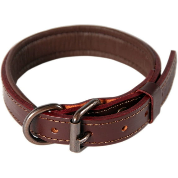 logical leather padded dog collar - best full grain heavy duty genuine leather collar - brown - medium