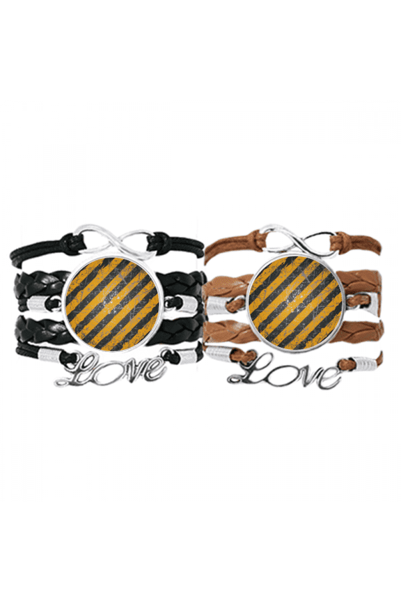 logo black and yellow warning bracelet hand strap leather wristband double set