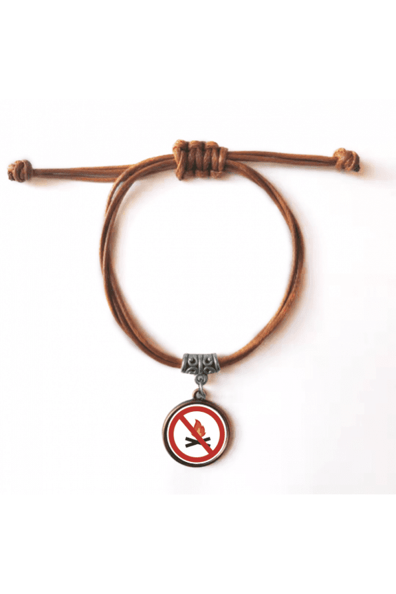 logo no burning fires bracelet leather hide wristband brown jewelry