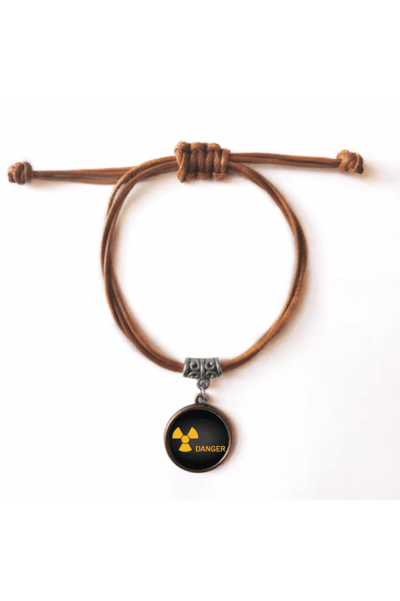 logo radioactive substances warning bracelet leather hide wristband brown jewelry