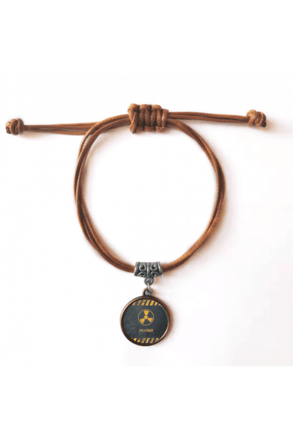 logo radioactive substances warning bracelet leather hide wristband brown jewelry