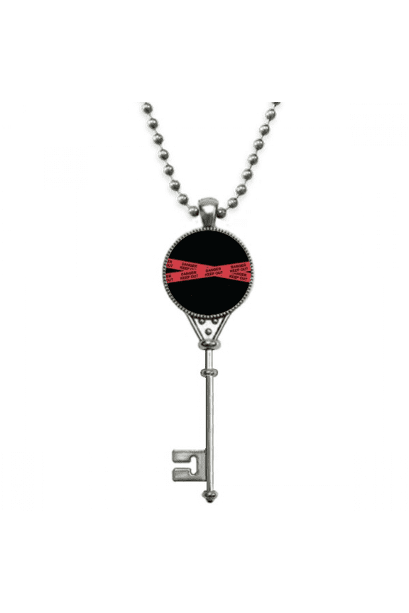 logo red danger line keep out pendant vintage necklsilver key jewelry