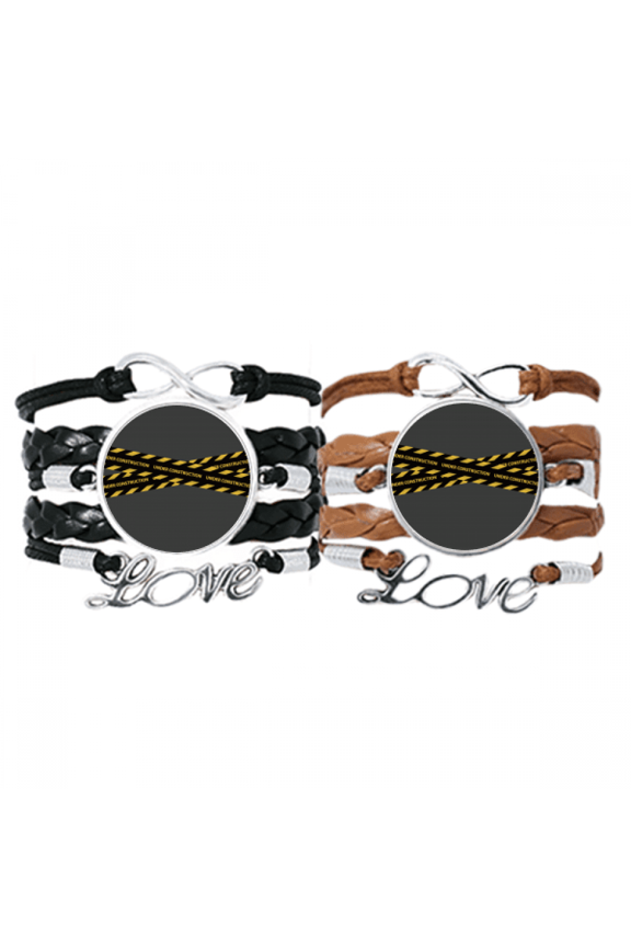 logo site construction warning bracelet hand strap leather wristband double set