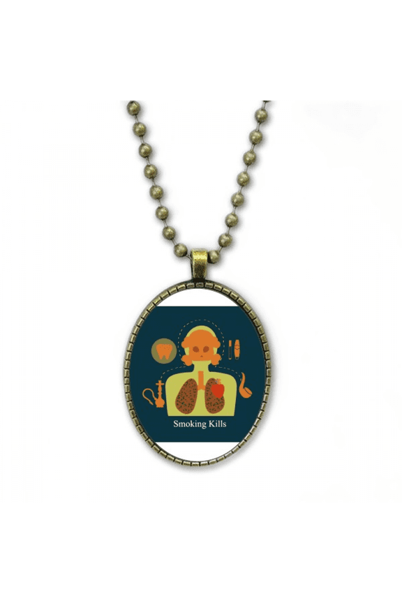 logo smoking kills art deco fashion necklace vintage chain bead pendant jewelry collection