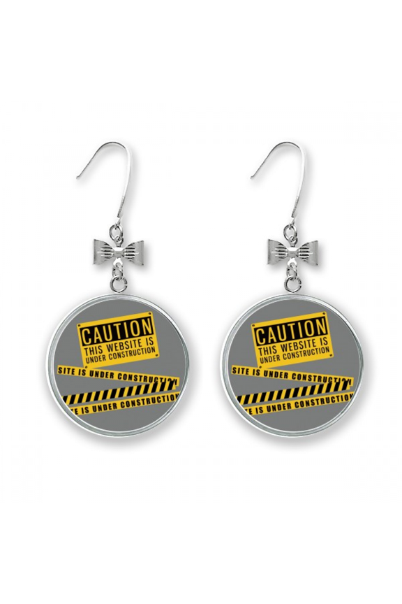 logo website is under construction bow earrings drop stud pierced hook