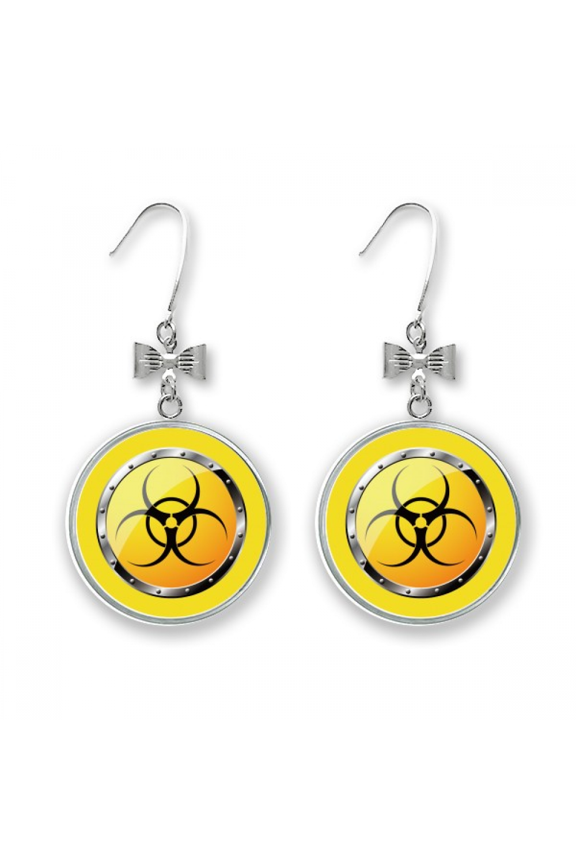 logo yellow background hazardous substance bow earrings drop stud pierced hook