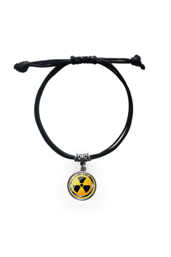 logo yellow background radioactive substances warning bracelet leather wristband black jewelry