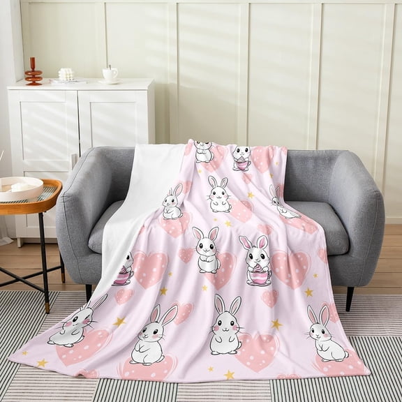 lokua Cartoon Rabbit Throw Blanket for Kids Boys Girls,30x40 inch Pink Love Heart Fleece Blanket,Farm Animal Flannel Blanket,Cute Bunny Bed Blanket for Baby,Pets,Leg Cover