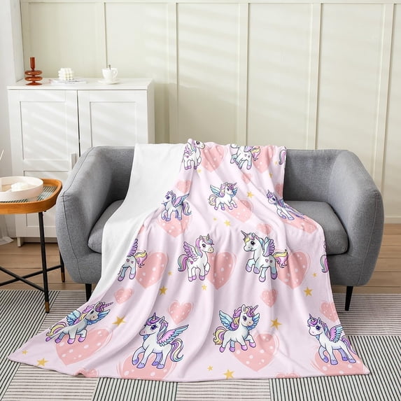 lokua Cartoon Unicorn Throw Blanket 50x60 inch,Rainbow Unicorn Fleece Blanket for Kids Boys Girls,Love Heart Flannel Blanket,Star Unicorn Bed Blanket for Sofa Couch Chair
