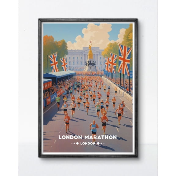 london Marathon Poster â€“ Iconic Buckingham Palace Finish Running Event Art Print Marathon World Major