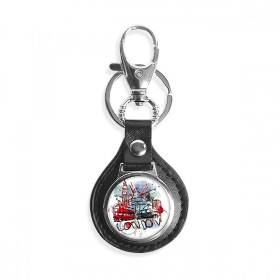 london bus big ben uk landmark watercolor key link chain keyholder finder hook metal