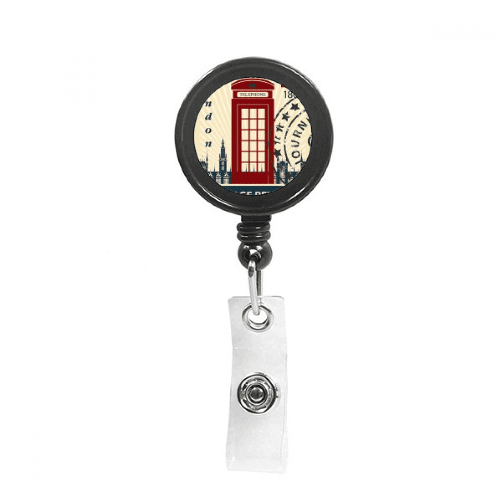 london teleph booth stamp uk country city Retractable Keychain Badge Holder ID Badge