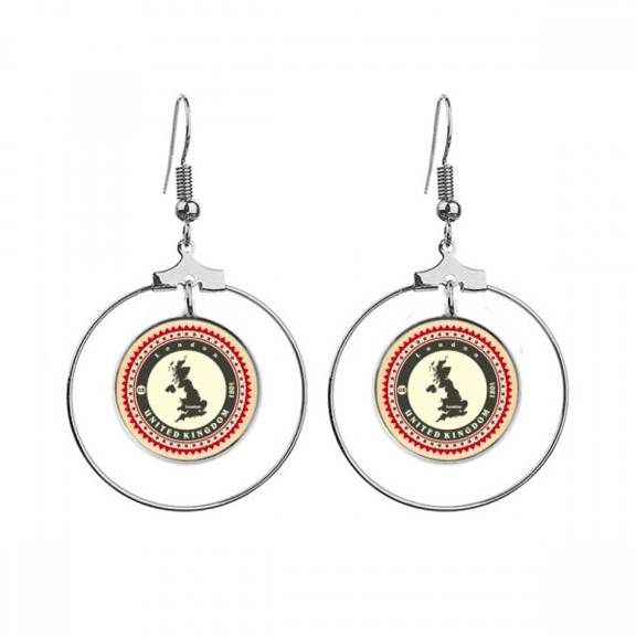 london uk united kingdom britain country map earrings dangle hoop jewelry drop circle