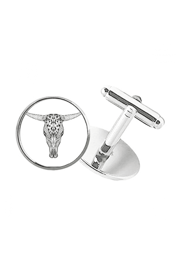 long fcow animal portrait sketch round button cuff clip stud cufflinks