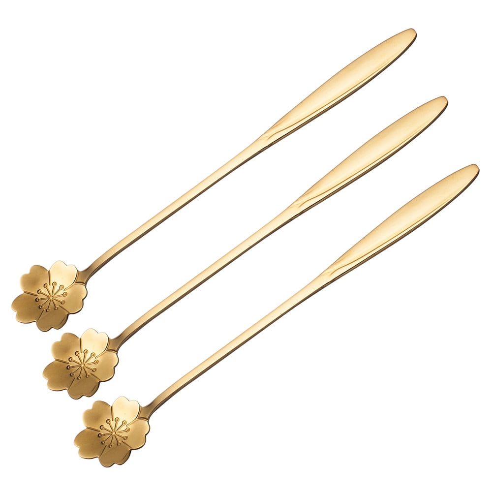 long handle mixing spoons 3 Pcs Stainless Steel Spoons Creative Long Handle Cake Spoon Petal