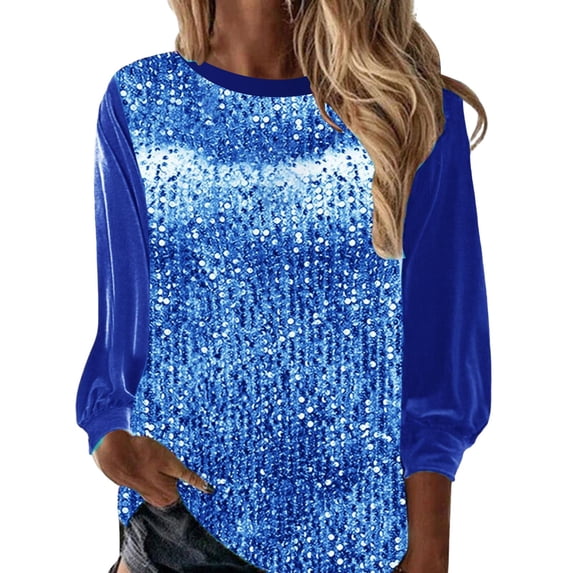 long sleeve shirts for women Sequin Top Fashion Sparkly V Neck Long Sleeve Casual Blouse 3XL womens shirts Women's Tank Tops