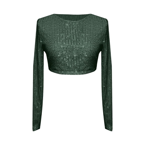 long sleeve shirts for women Sequin Top Glitter Club Jumper Long Sleeve Crew Neck Crop Top Sparkly Crop Tee S womens shirts Women's Tank Tops