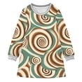 thumbnail image 1 of long-sleeved dress Abstract Pattern Chocolate Swirl A-line dress with ribbed cuffs Soft and comfortable, 1 of 6