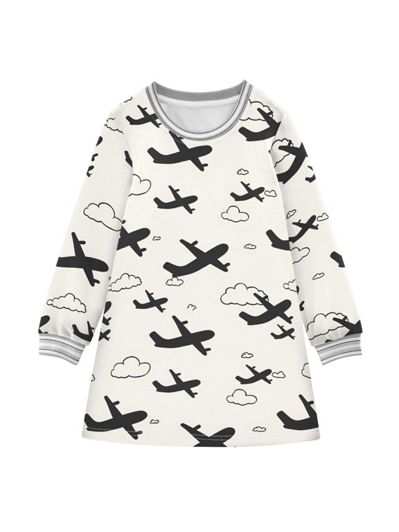long-sleeved dress Airplane Cloud A-line dress with ribbed cuffs Soft and comfortable
