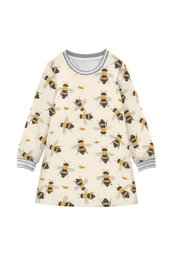 long-sleeved dress Bees Texture Vector A-line dress with ribbed cuffs Soft and comfortable