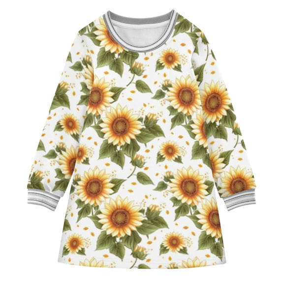 long-sleeved dress Bright Sunflower A-line dress with ribbed cuffs Soft and comfortable