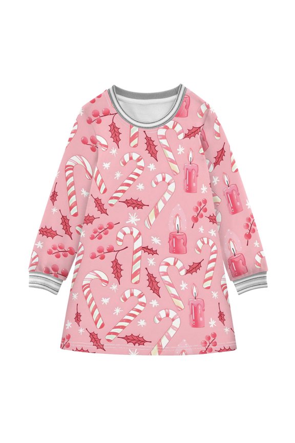 long-sleeved dress Candy Leaves Candle A-line dress with ribbed cuffs Soft and comfortable