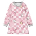 thumbnail image 1 of long-sleeved dress Cartoon Animal Plaid Pink A-line dress with ribbed cuffs Soft and comfortable, 1 of 6