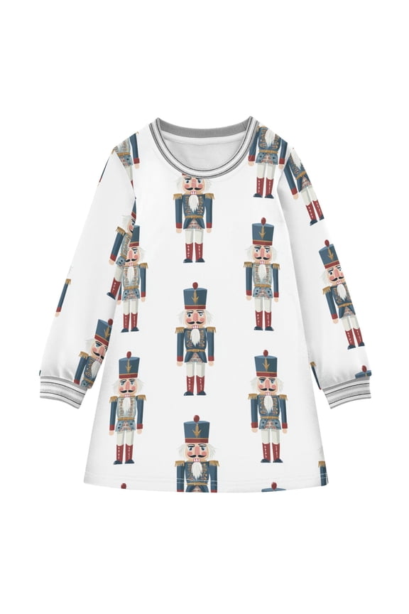long-sleeved dress Cartoon Simple Nutcracker A-line dress with ribbed cuffs Soft and comfortable