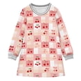 thumbnail image 1 of long-sleeved dress Cherry Plaid Pink A-line dress with ribbed cuffs Soft and comfortable, 1 of 6